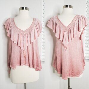 FREE PEOPLE Pink Ruffle Trim Top XS.